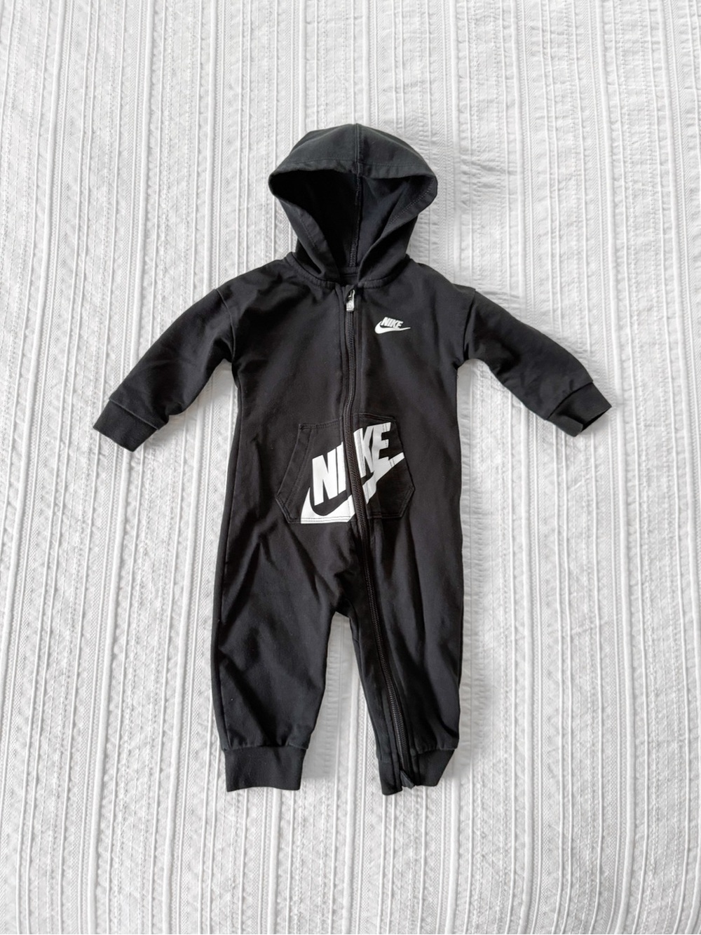 Nike Baby Hooded Coverall Romper Zip Front Pocket Black 9M